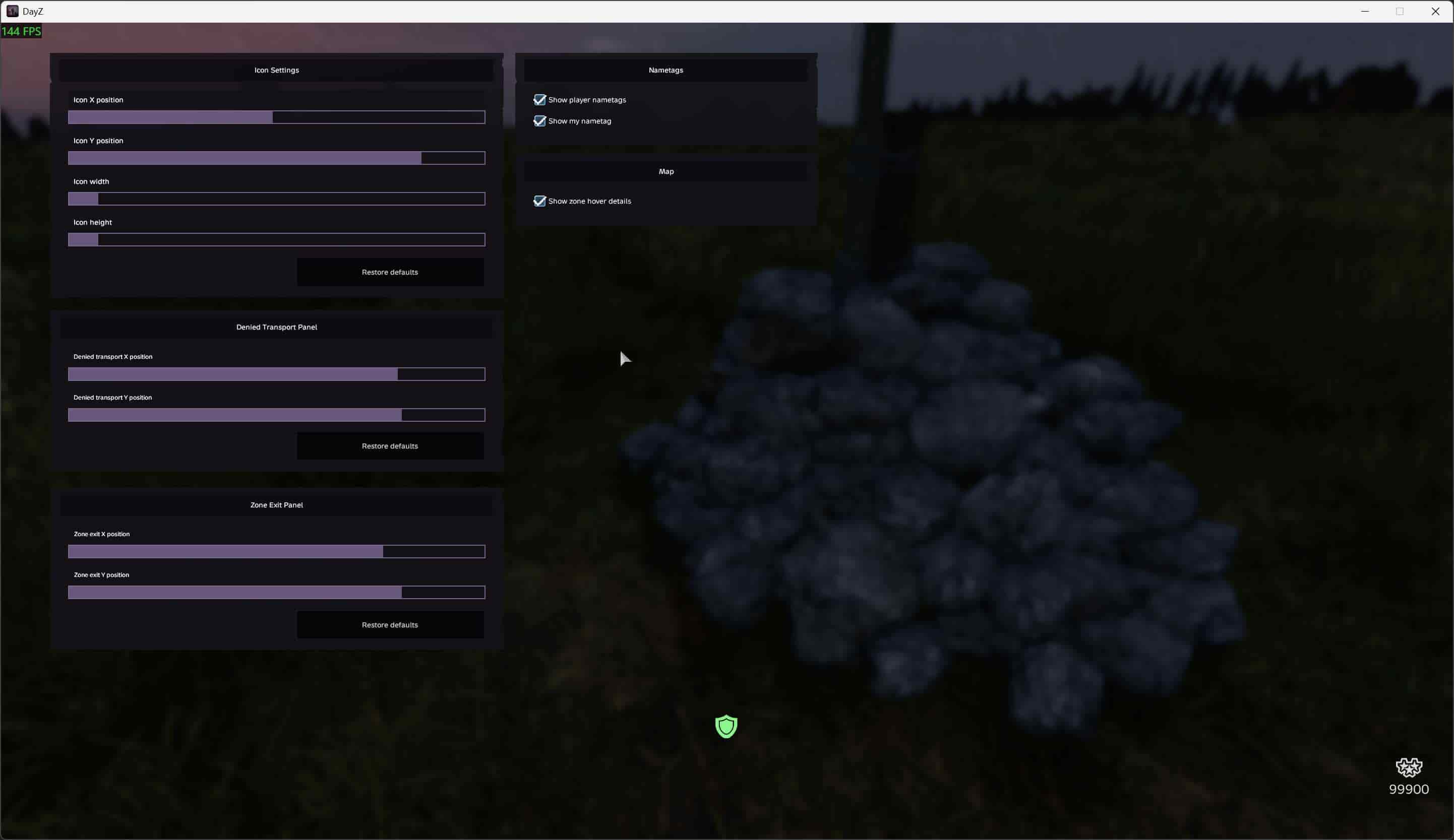 Client HUD settings for icons, nametags, and map hover