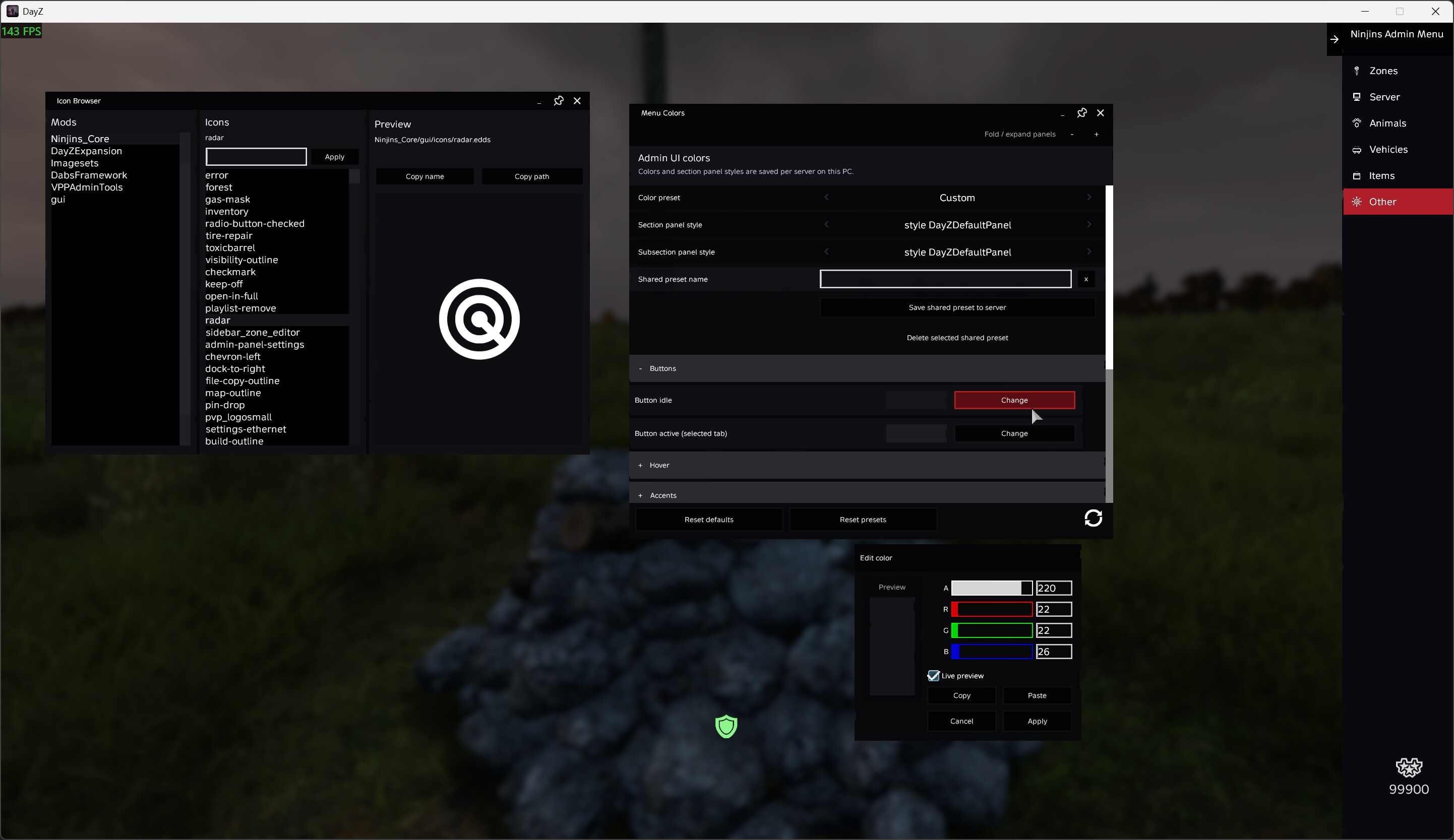 Icon browser and Admin UI color presets