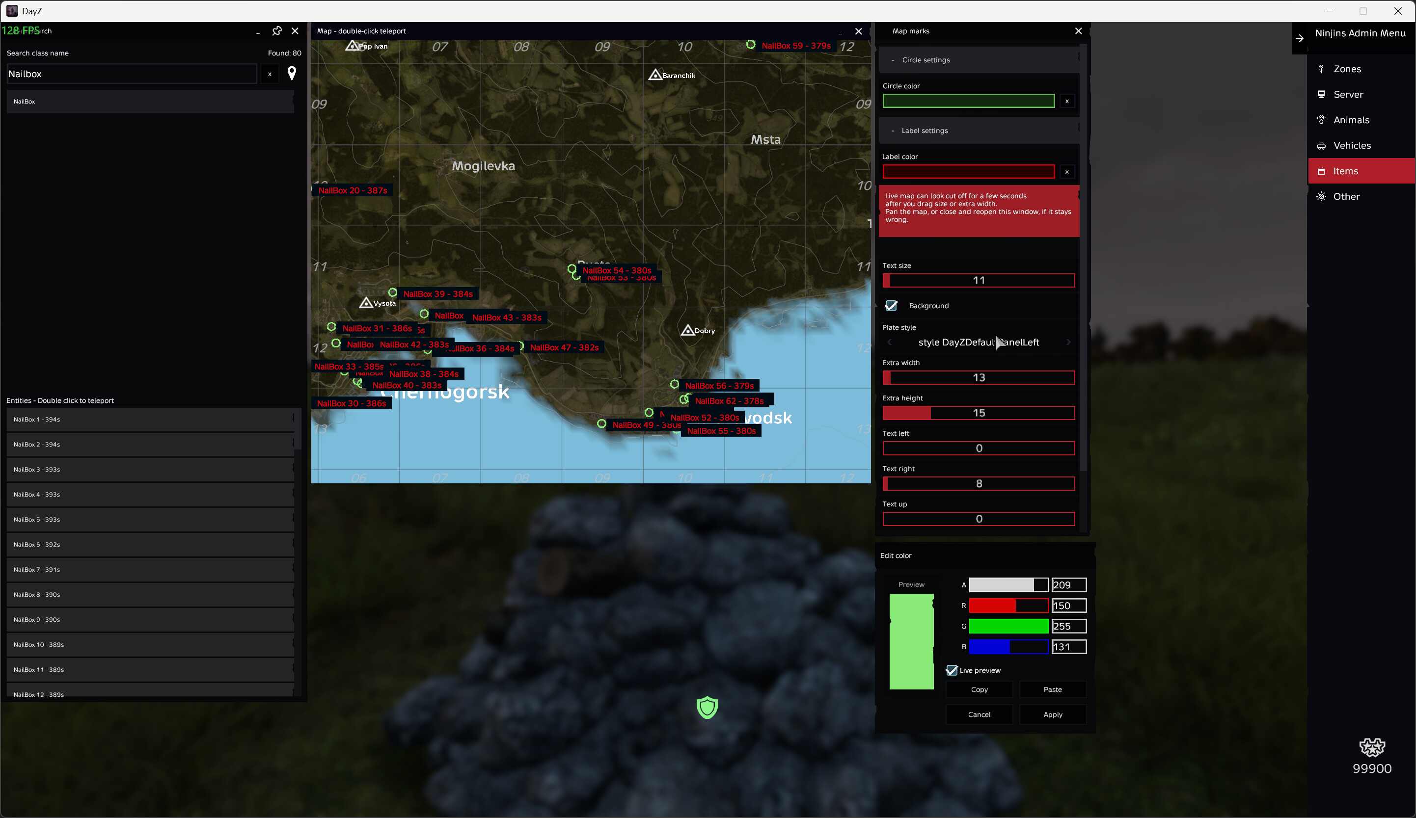Item Search showing NailBox markers on the map