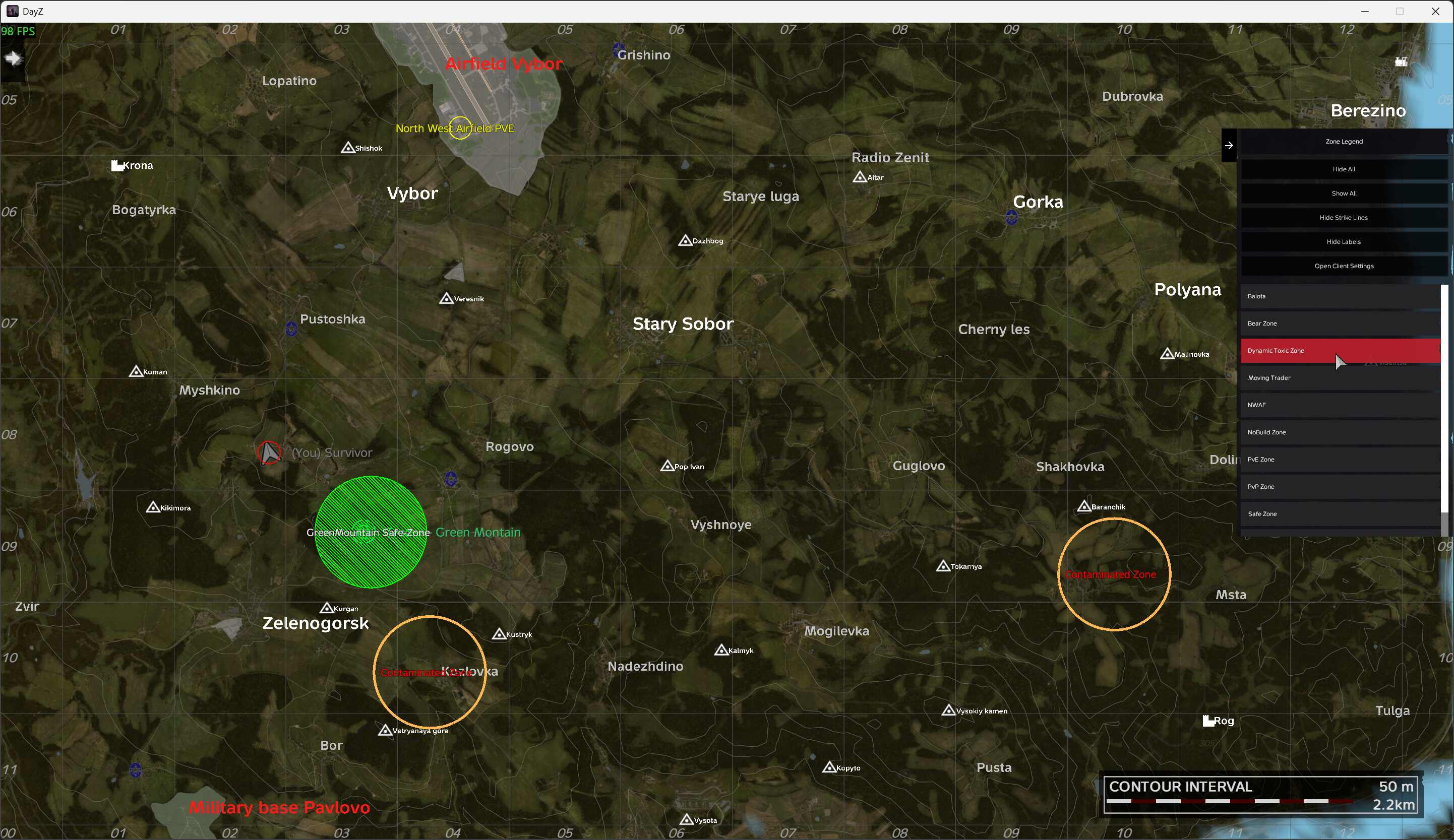 Zone legend on the Chernarus map