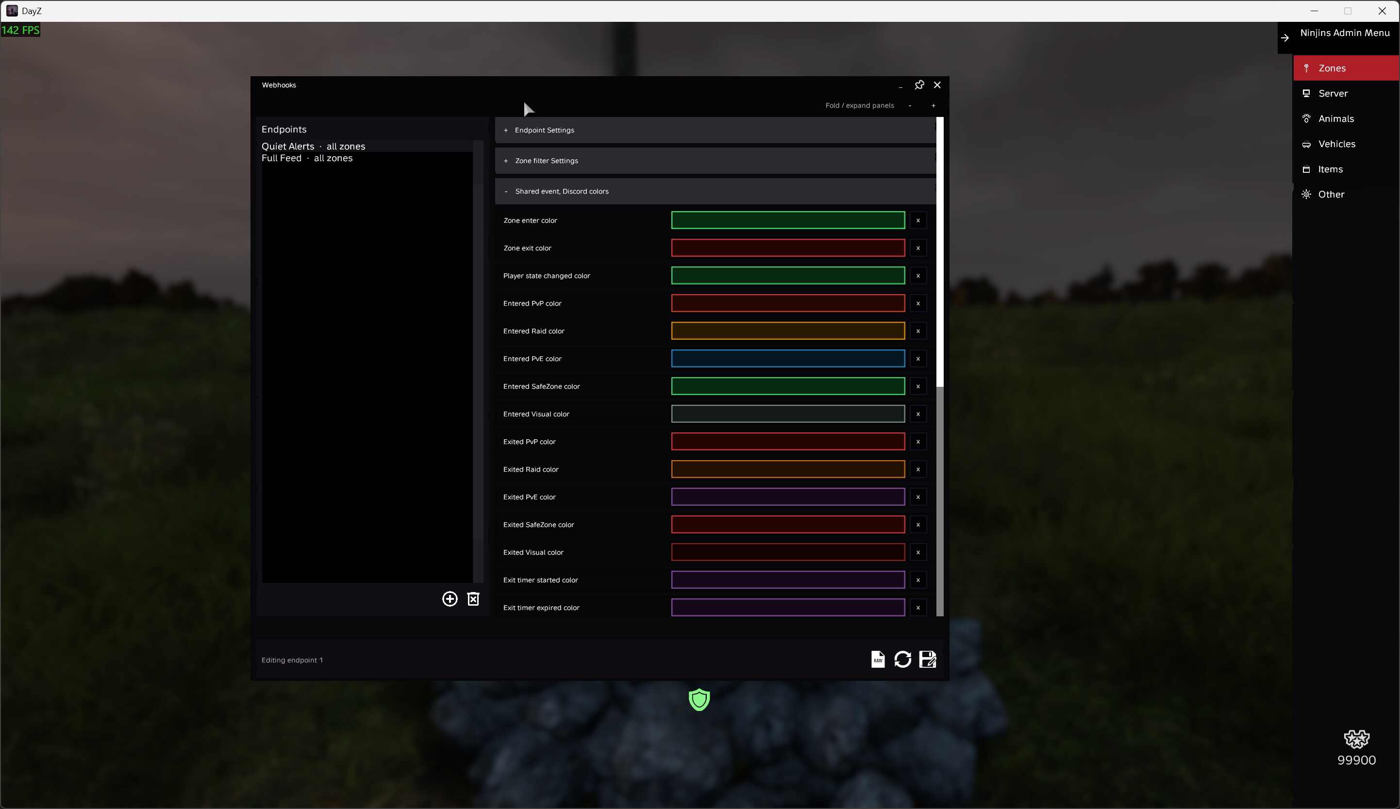 Webhooks window with Discord event colors