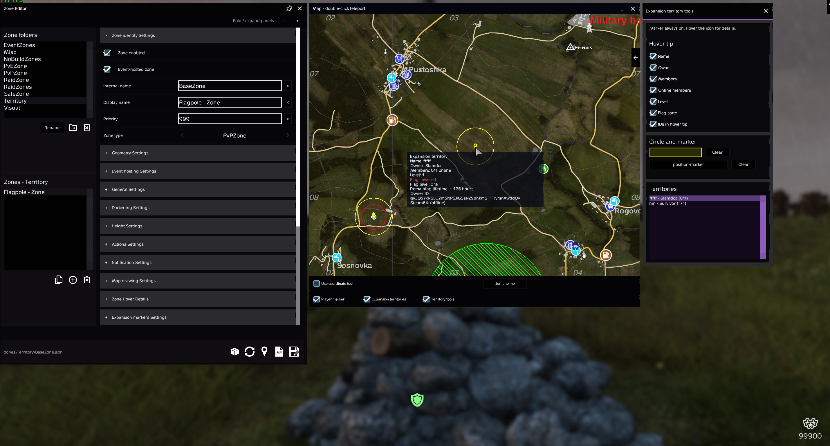 Zone Editor and Expansion territory hover on the admin map