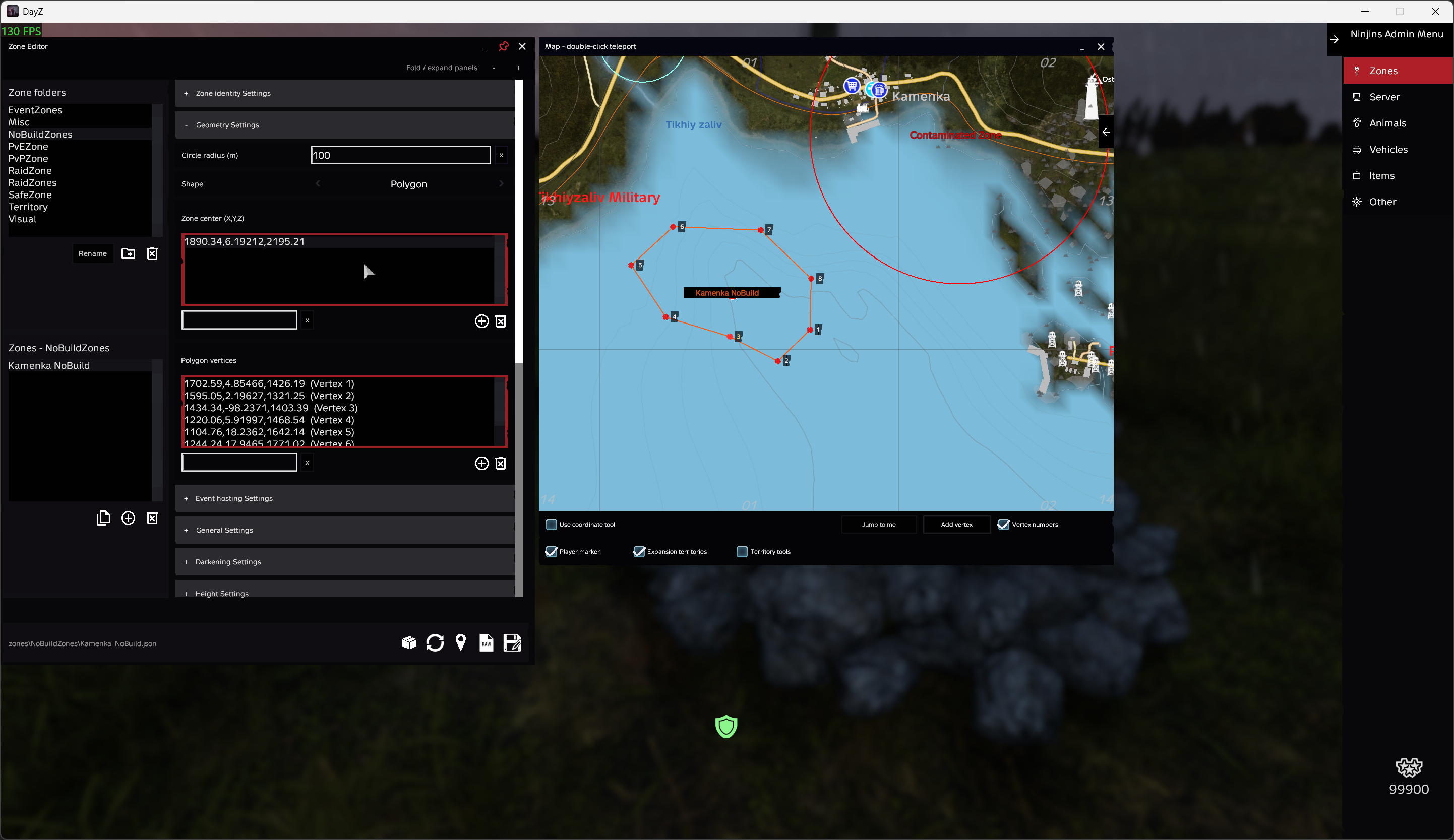 Kamenka NoBuild polygon on the Zone Editor map